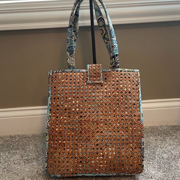 Vera Bradley Tiki Tote Double Handle Shopper Beach Rattan Overlay, UGC - Picture 4 of 10